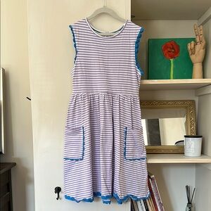 Striped Kids Dress with Blue Trim